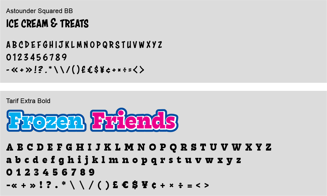 Mascot logo design core typography for Frozen Friends ice cream