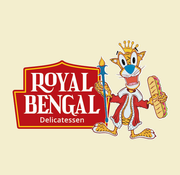 Royal Bengal Delicatessen mascot logo designed and illustrated by Lou Simeone