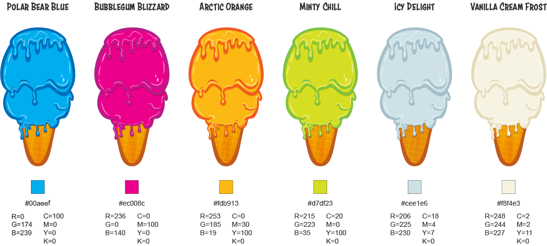 Mascot logo design core brand colors for Frozen Friends ice cream