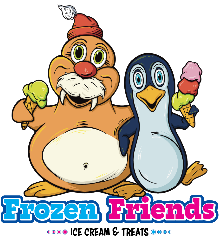 Frozen Friends ice cream logo with character mascots