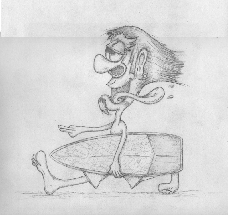 Pencil Sketch of a surfer by artist Lou SImeone