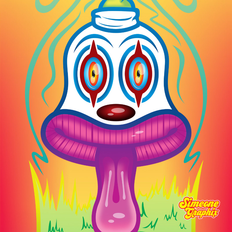 simeone graphix shroom clown skateboard deck detail 2