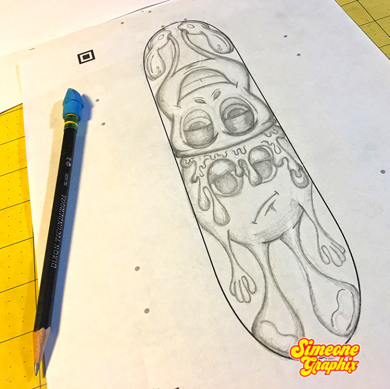 simeone graphix brainwash skateboard pencil sketch on template