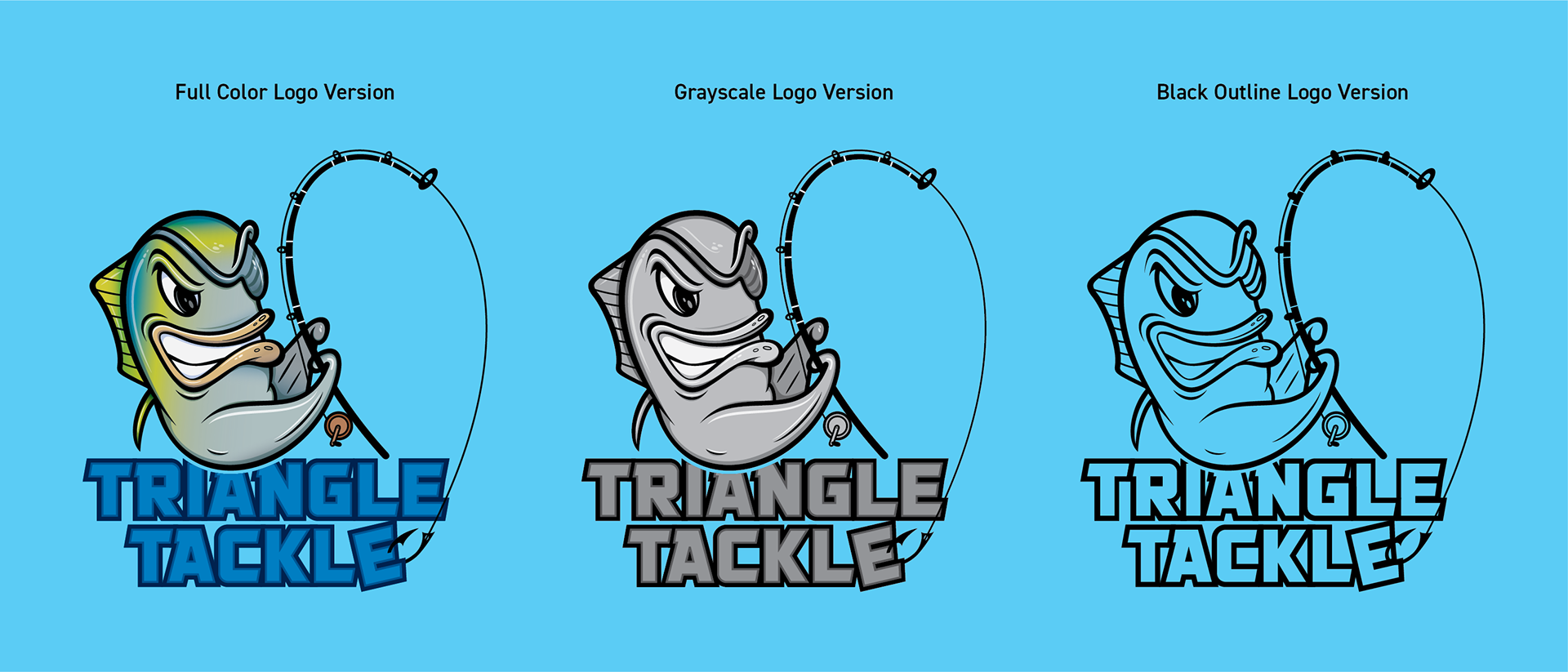 yellowfin tuna mascot logo design variations for fishing brand identity