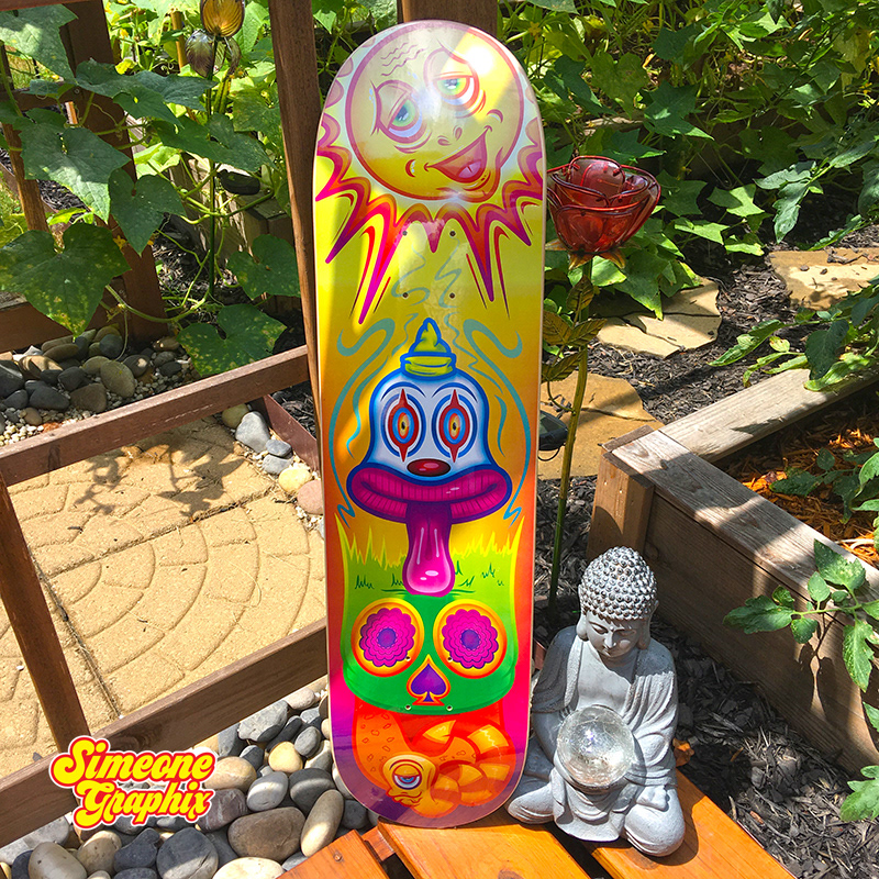 simeone graphix shroom clown skateboard deck outside