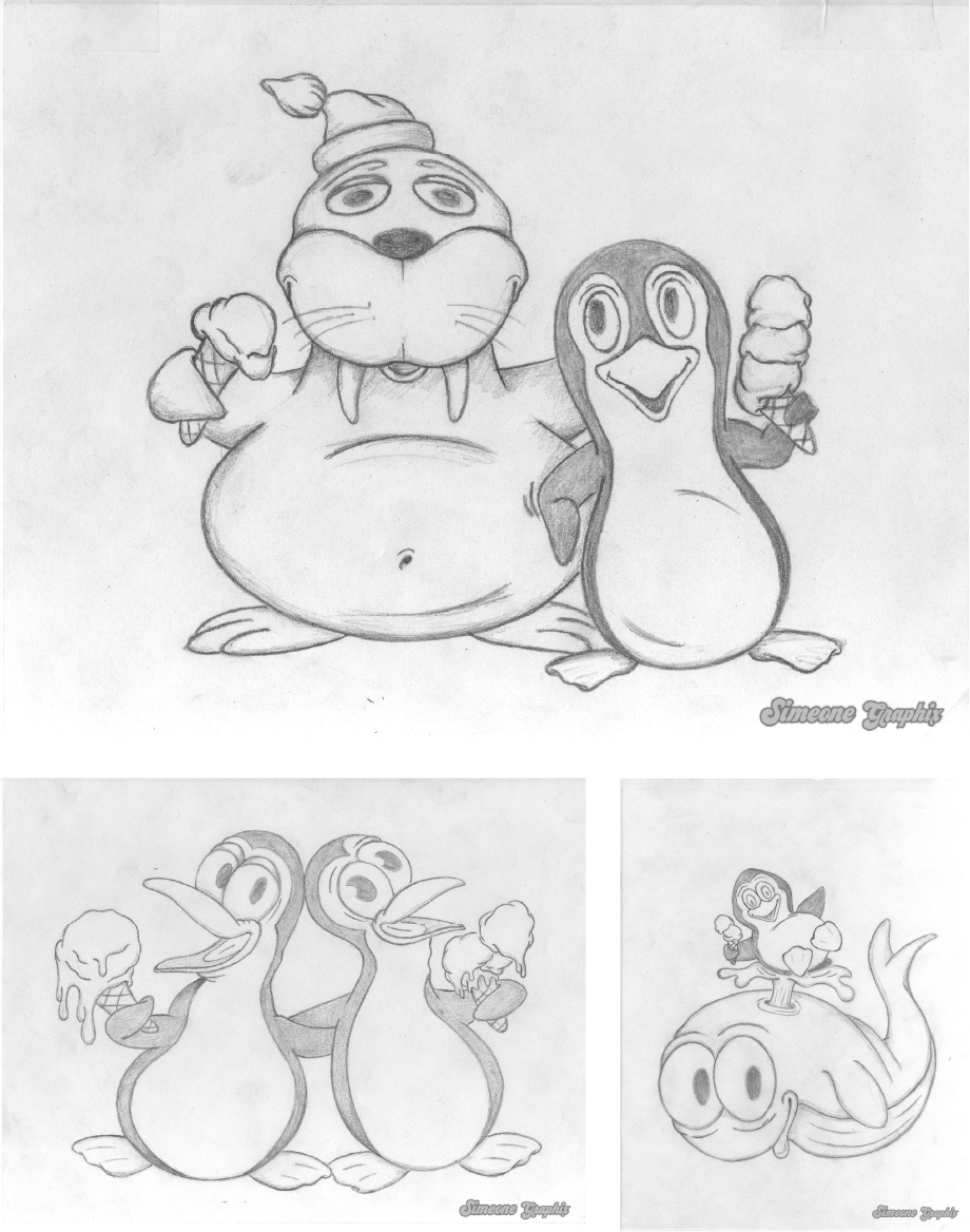 Ice cream brand mascot character design sketches