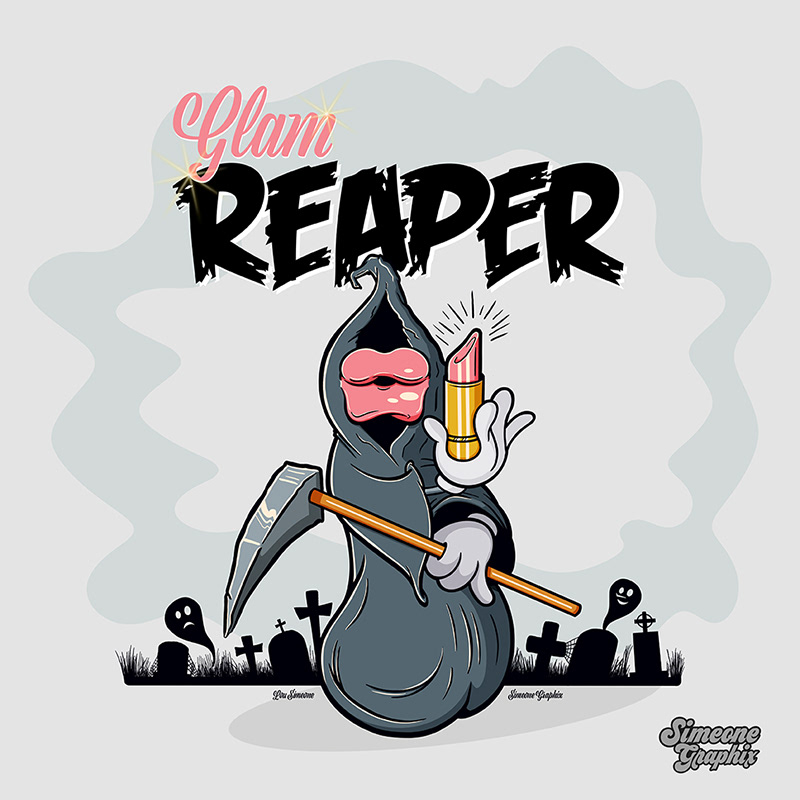 grim reaper with big lips and lipstick digital art