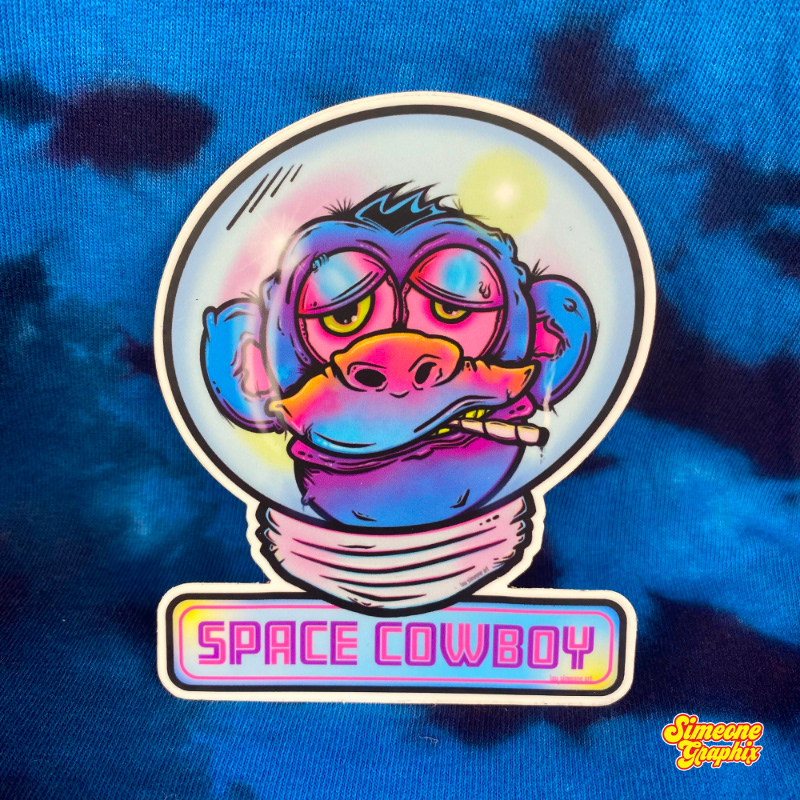 Space Cowboy Sticker of A Monkey in Space Helmet Smoking a Jointt