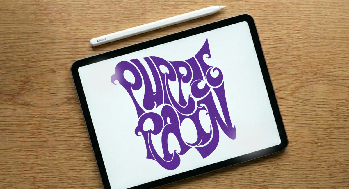 hand lettered Purple Rain lettering by designer and illustrator Lou Simeone inspired by the Prince song of the same name