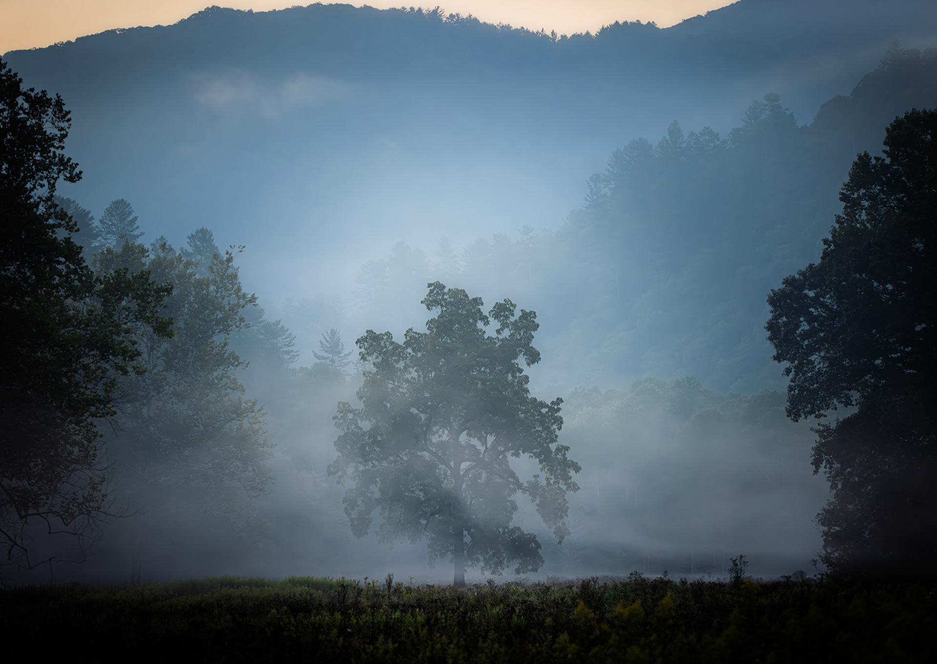 Mist rising from the valley on an early September day