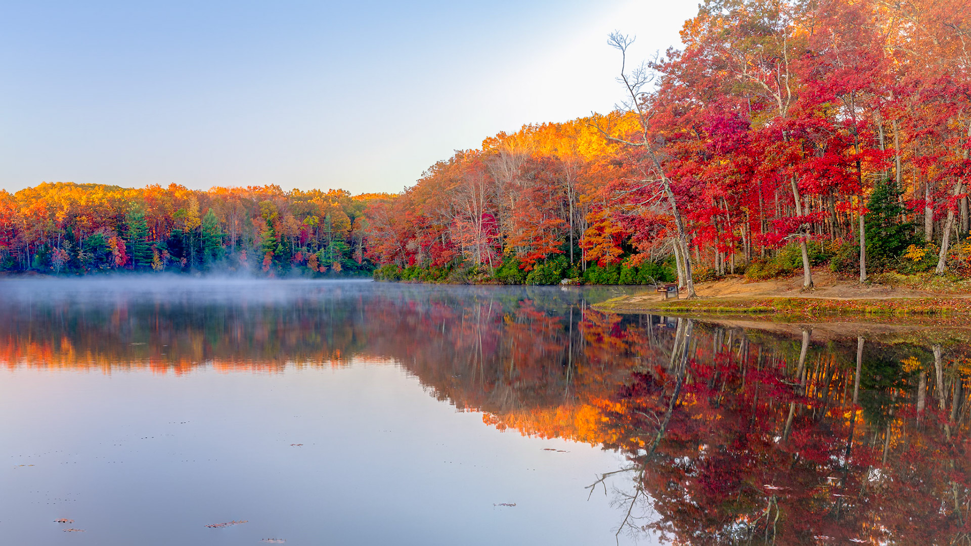 Boley Lake at Babcock State Park in West Virginia surrounded with spectacular autumn colors