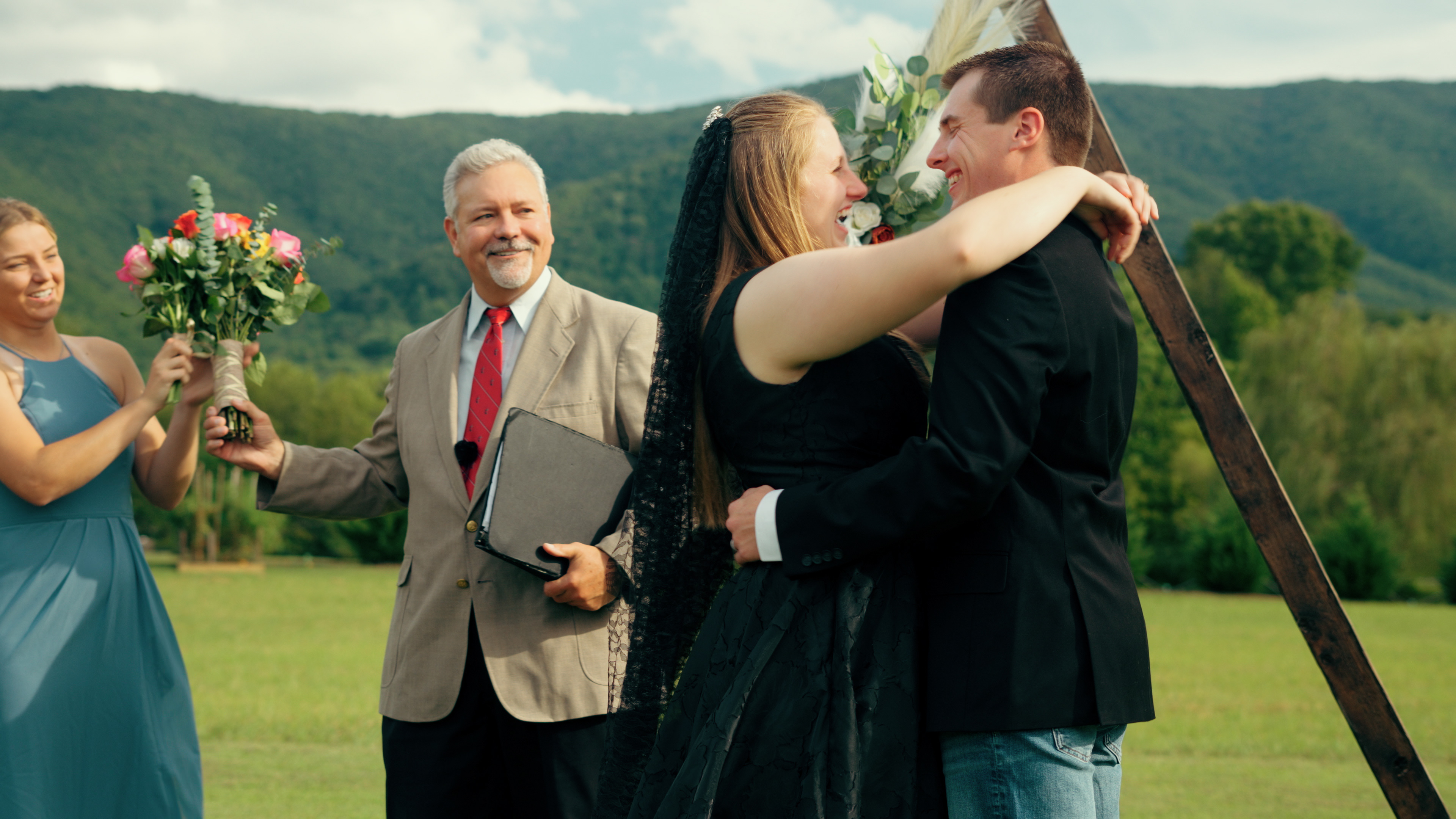Wedding ceremony in front of smoky mountains