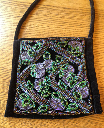 EVENING BAG: seed beads sewn onto handmade velvet bag