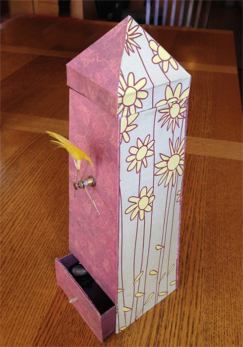 CLOCK TOWER BOX: with drawer, feather on second hand, and removable top