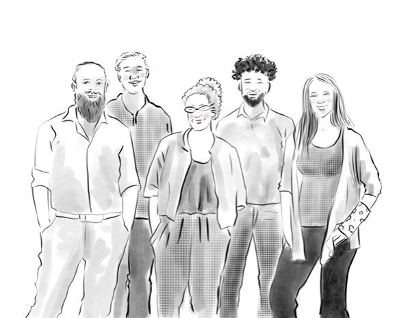 Drawing of a group of people standing