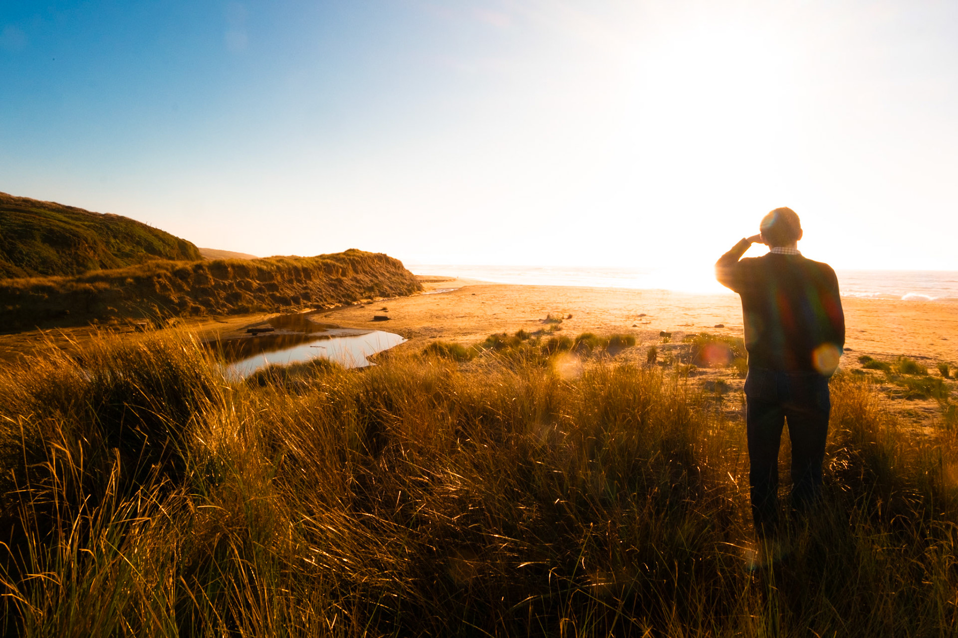 My subject stands facing nature, appreciating the dramatic light and colors of California.
