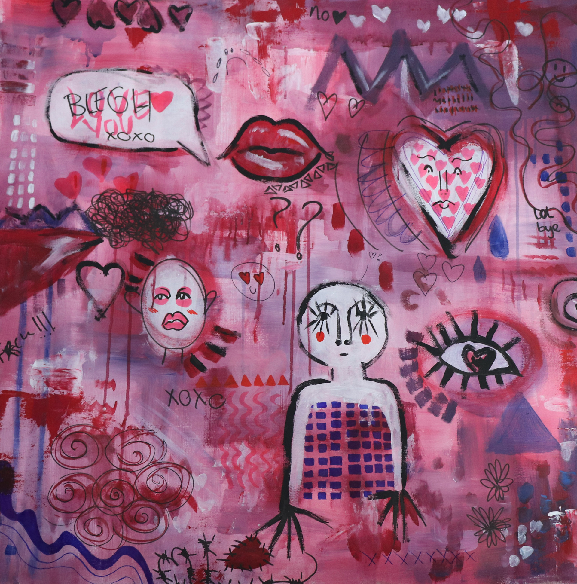 hey hey i love you (2021) Mixed media op canvas