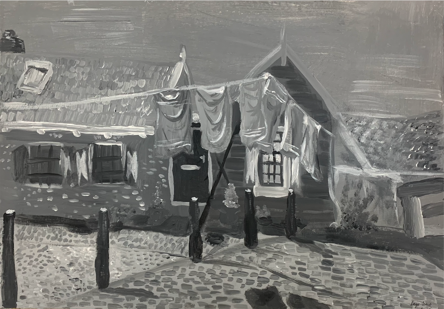 As me stoepie moar skoan is (Als mijn stoep maar schoon is) (2021) Acryl op karton
