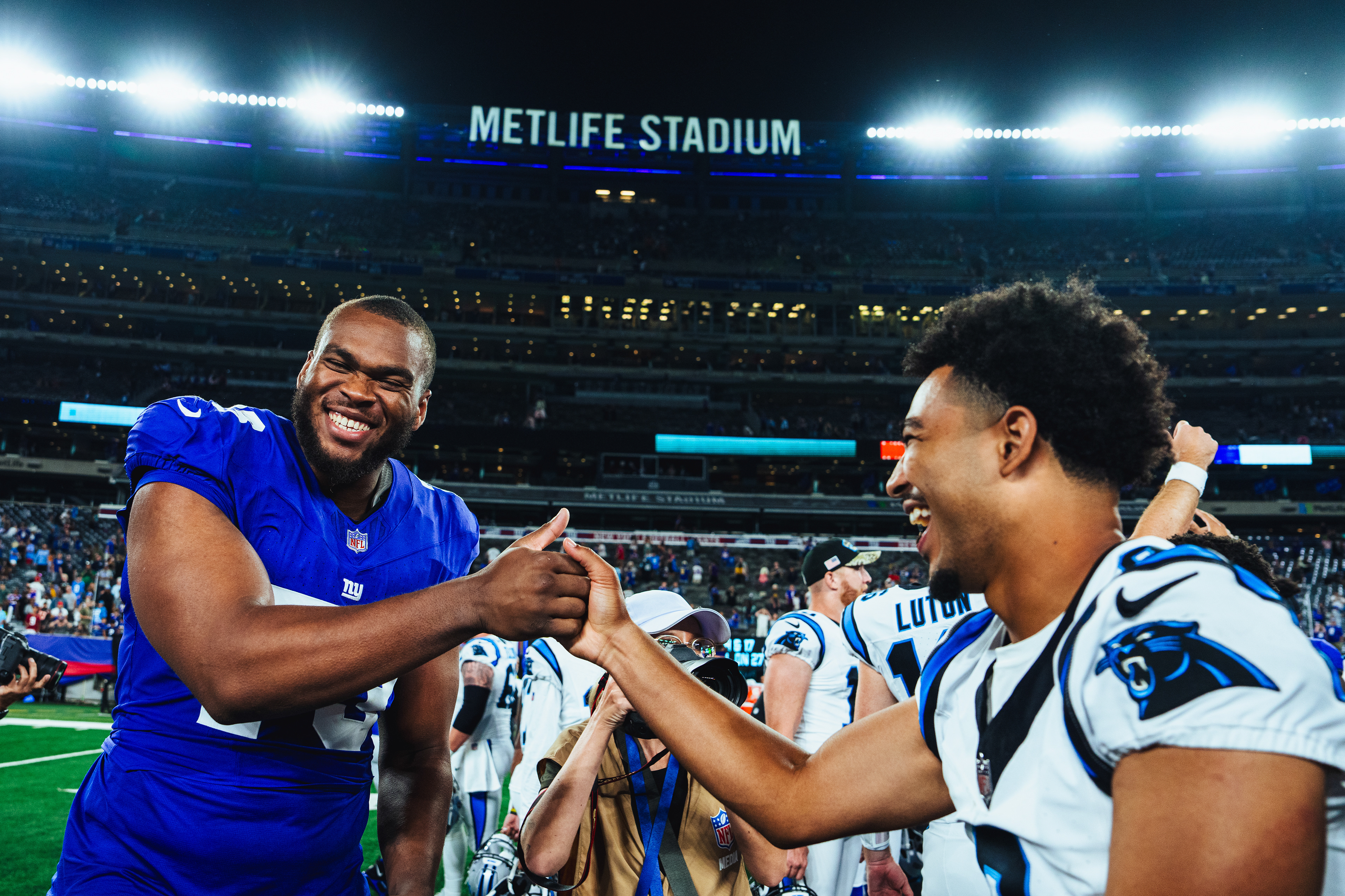 New York Giants Evan Neal and Panthers Bryce Young Post Game