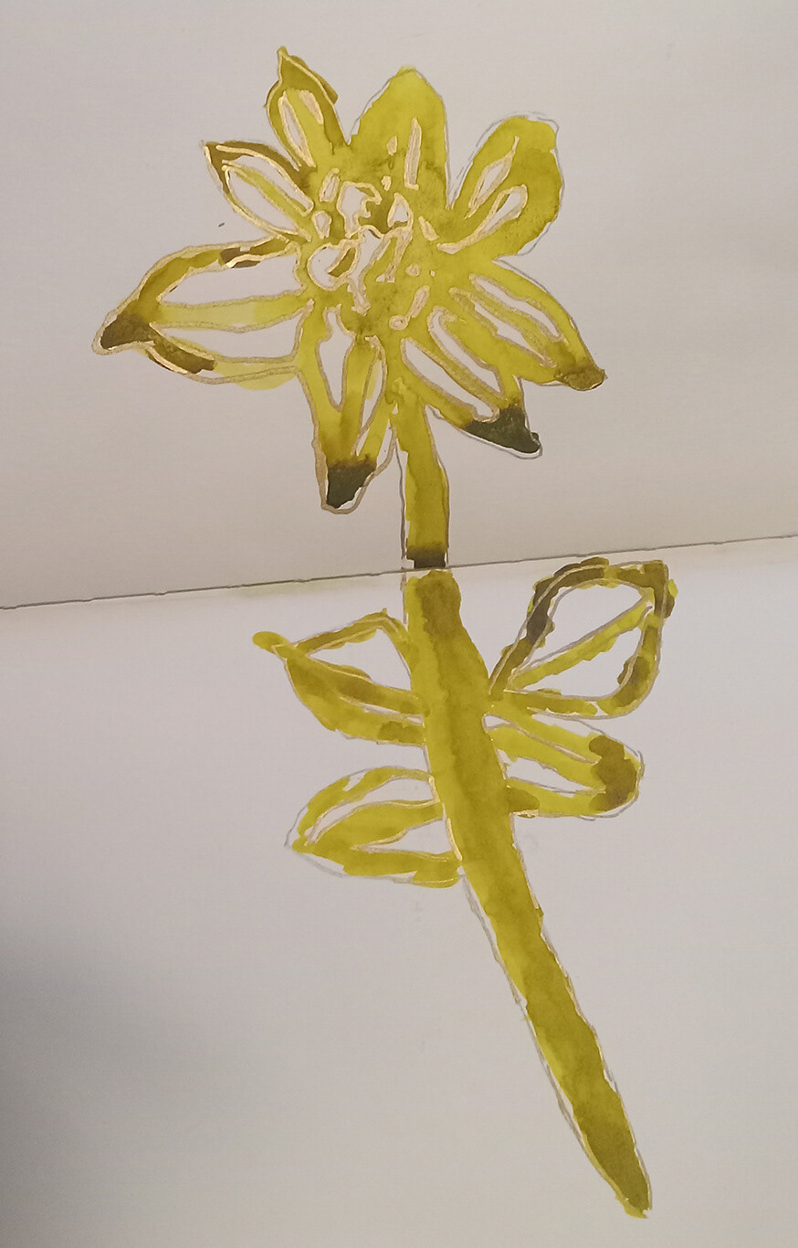 watercolor and gold pen