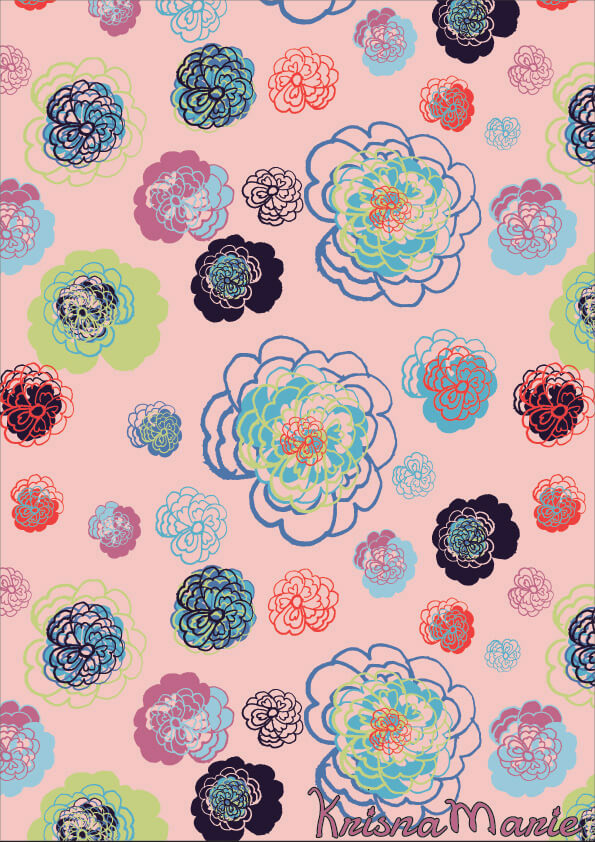 A surface patttern made from one motif with pink background made by Krisna Marie.