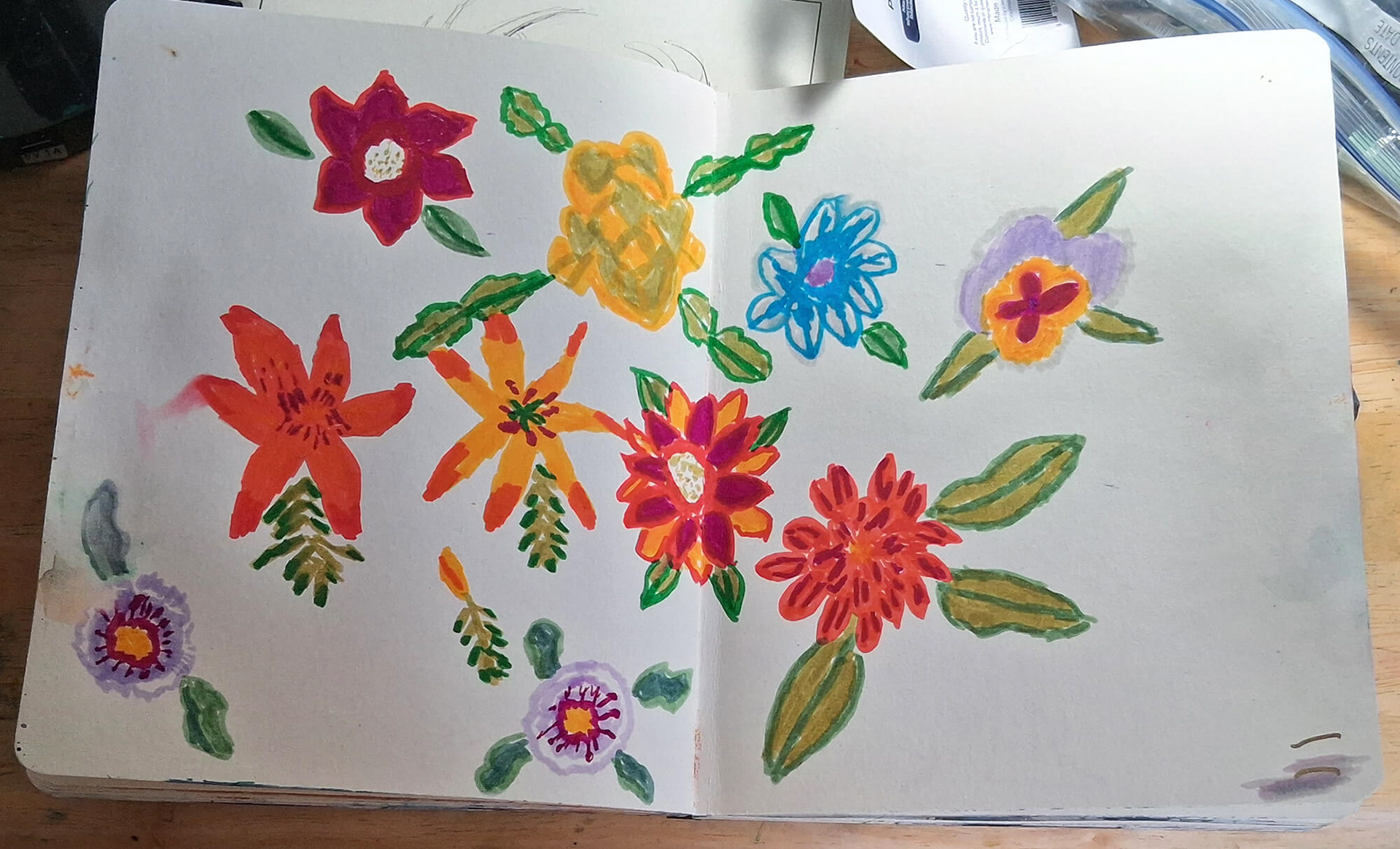 Bright floral drawn  with Tombow markers