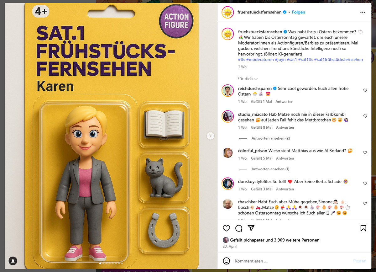 Umsetzung des KI-Actionfiguren-Trends für die "SAT.1 Frühstücksfernsehen"-Moderator:innen via ChatGPT