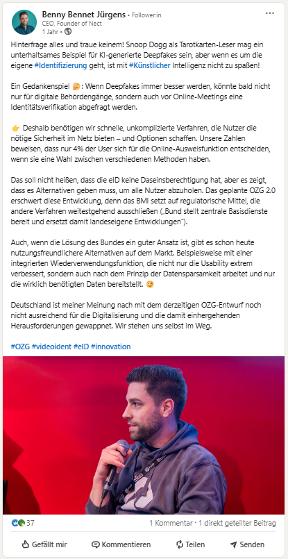 LinkedIn-Post für "Nect"-Geschäftsführer Benny Bennet Jürgens