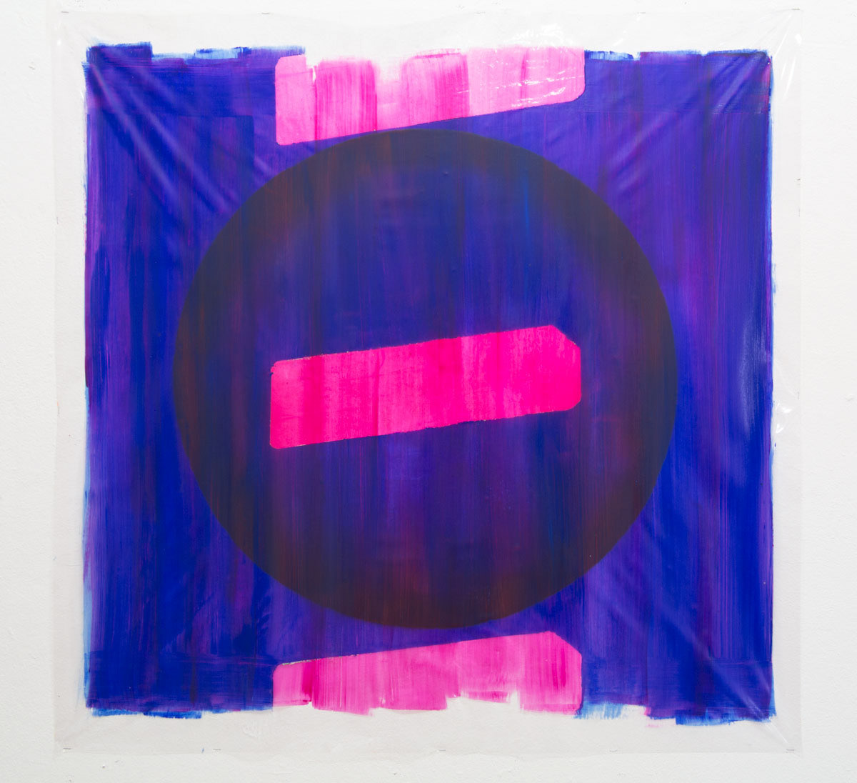 air drawing (paint sack), 2017, Lack und Acryl auf Folie, 100 × 100 cm