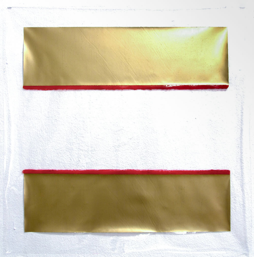 air drawing (gold), 2017, Lack und Acryl auf Folie, 20 × 20 cm
