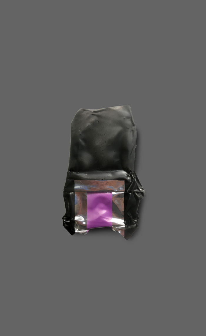 flatbag (alien), 2020, Lack auf Weißblech / verzinnt, 30 × 20 cm