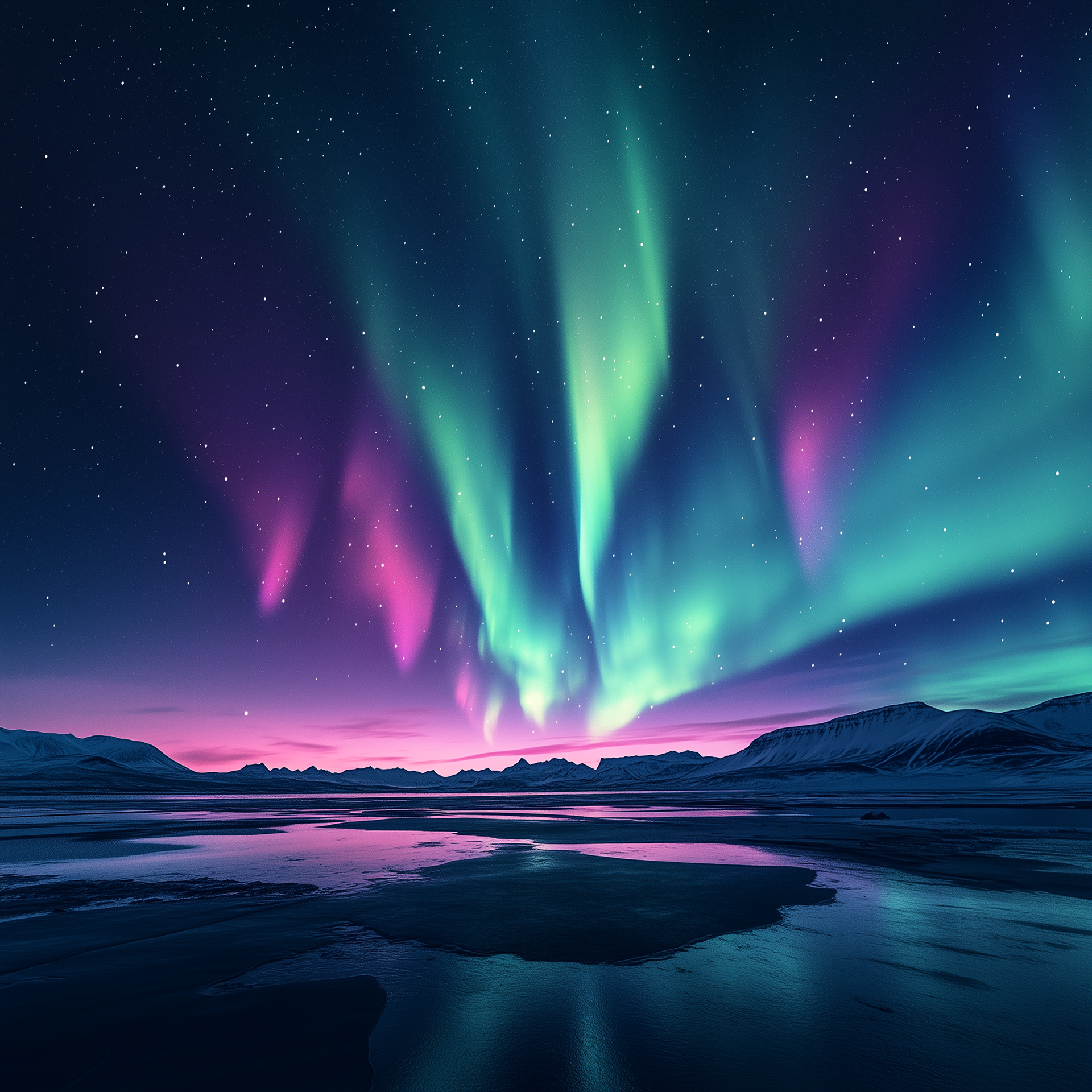 Imagen creada para representar un cielo estrellado con auroras boreales