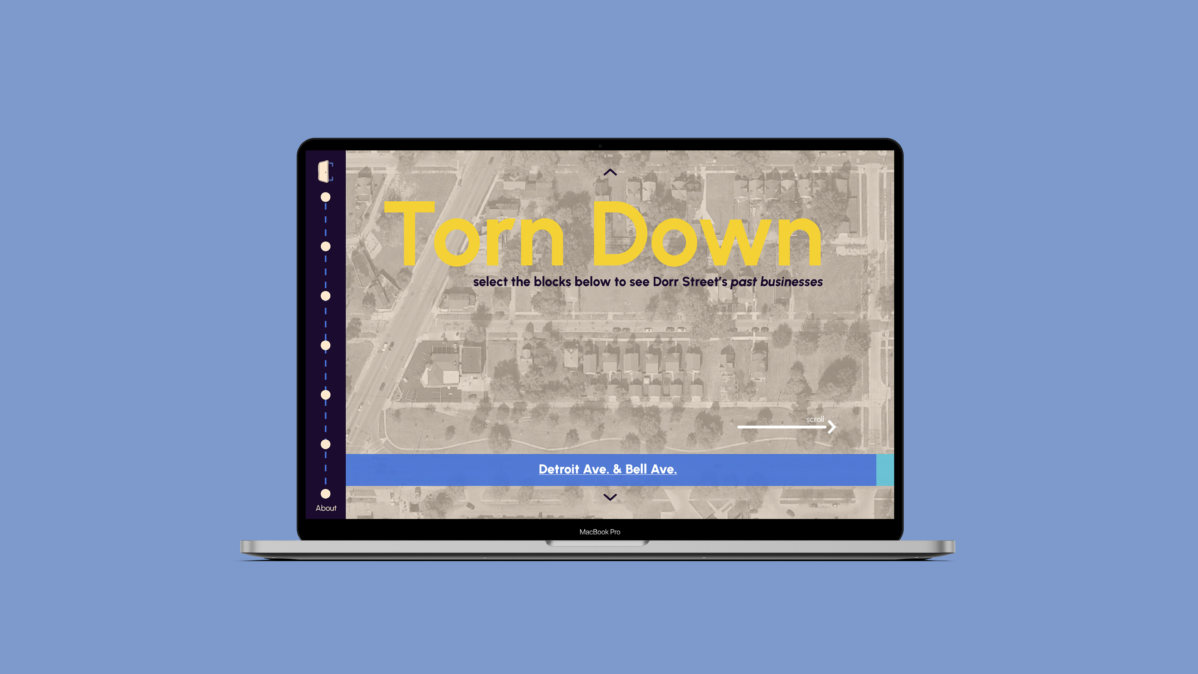 Interactive Page: Users can scroll through the map and click on different blocks to learn what businesses used to exist on Dorr Street.