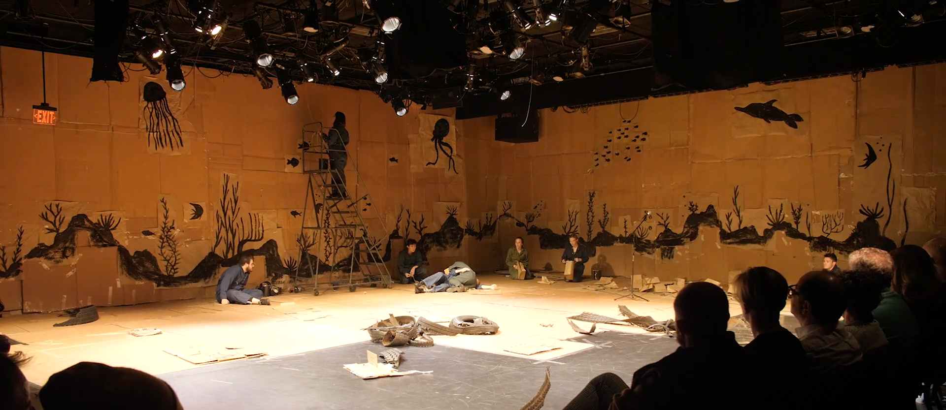 While performing (seen on ladder), I painted the entire set during the one hour and a half performance each night.