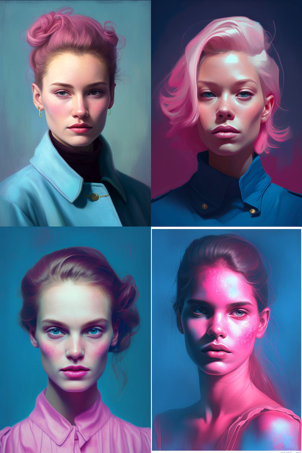 Portrait, pink on blue