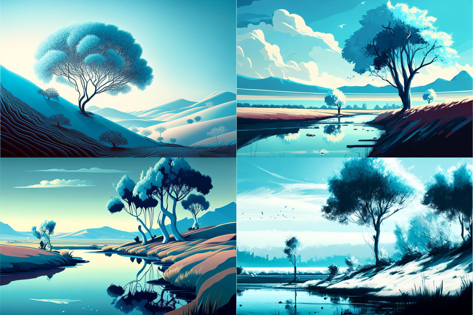 landscape, Light Blue Background
