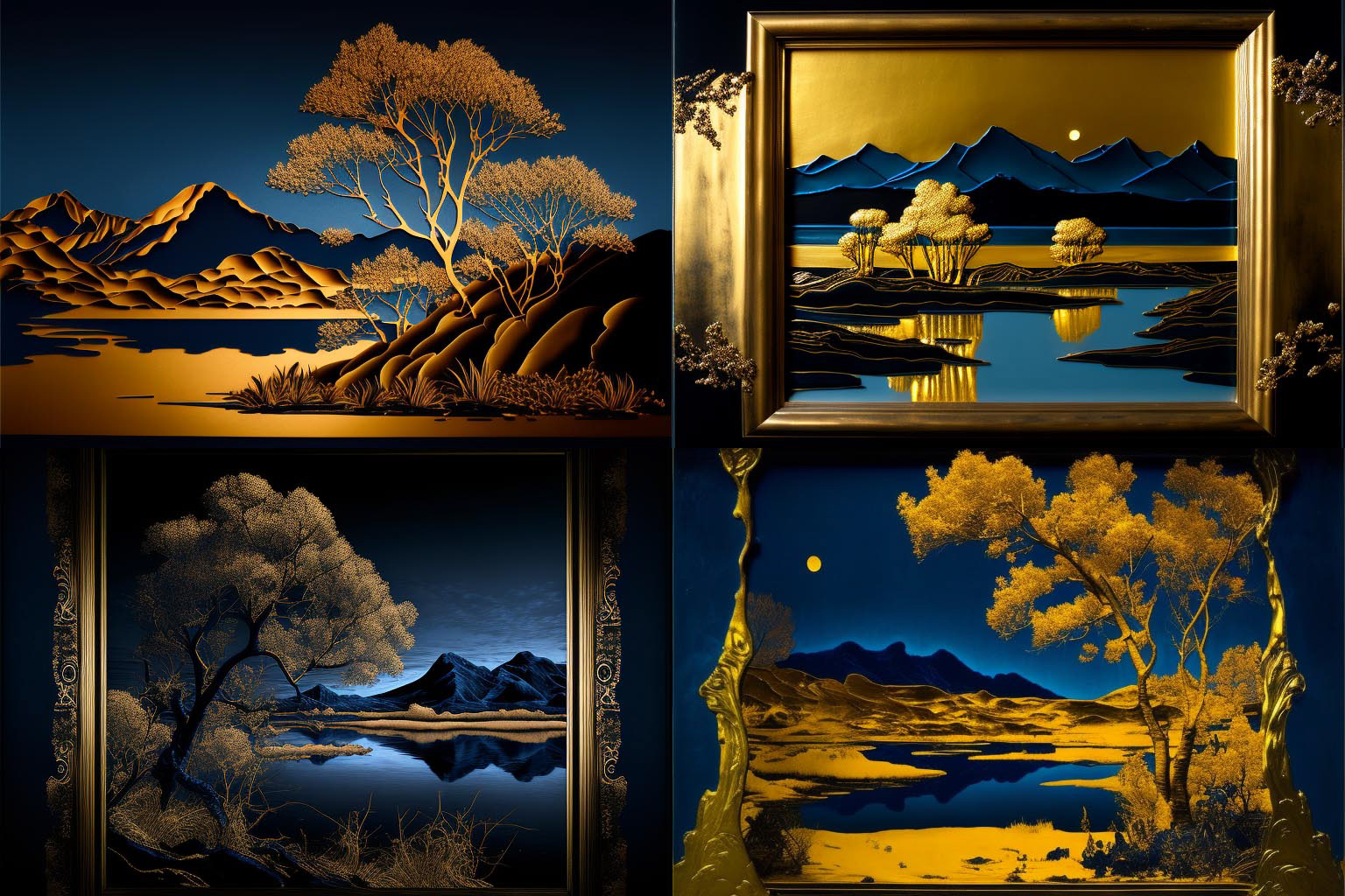 landscape, gold on blue