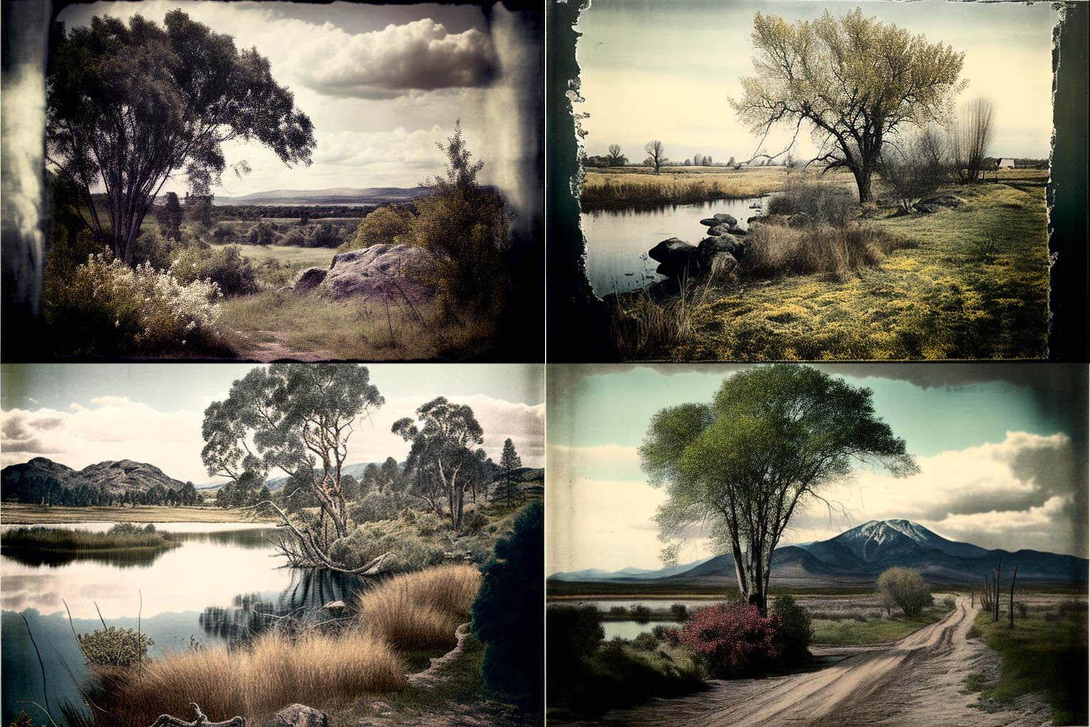 landscape, Hand-colored photograph