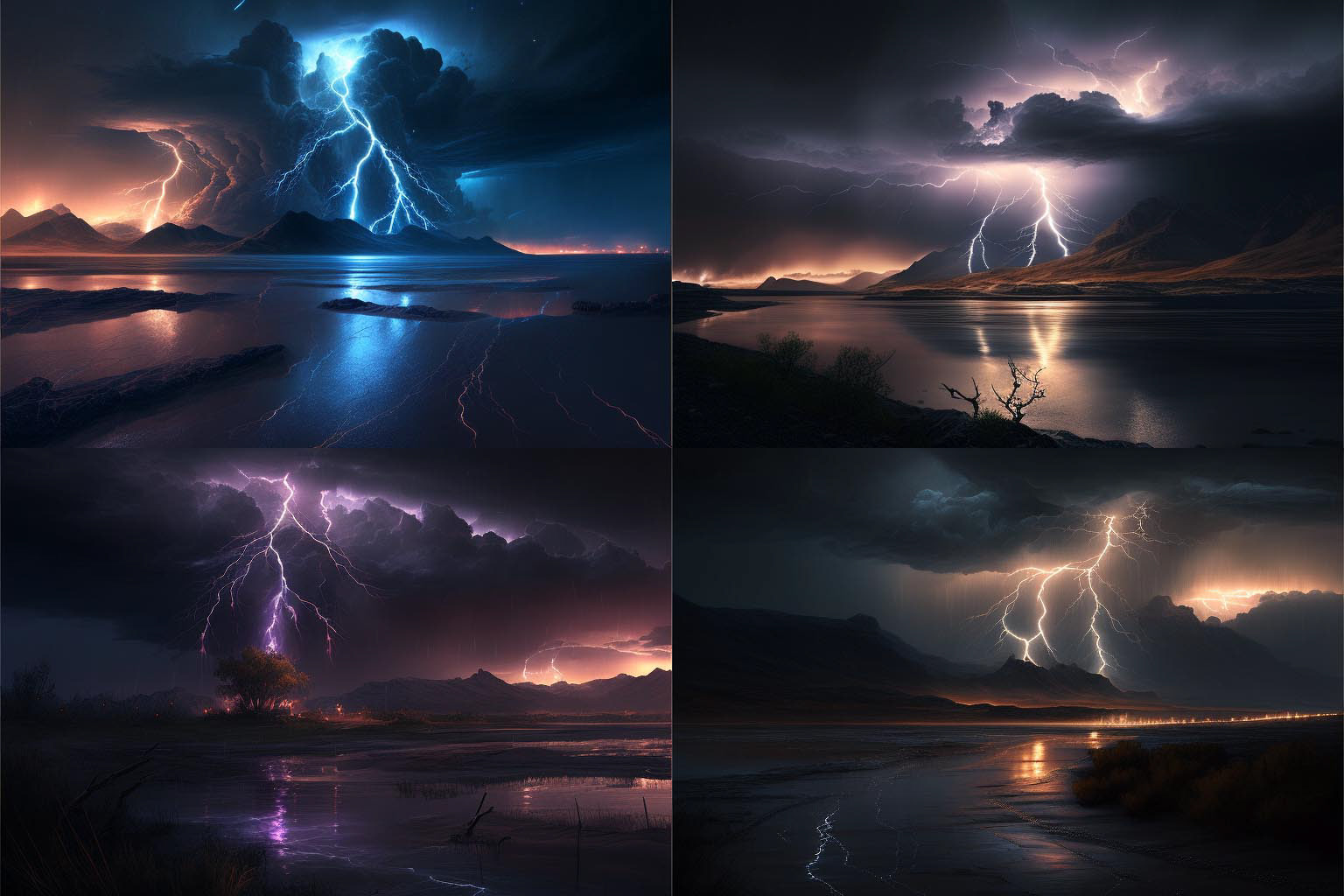 landscape, lightnings