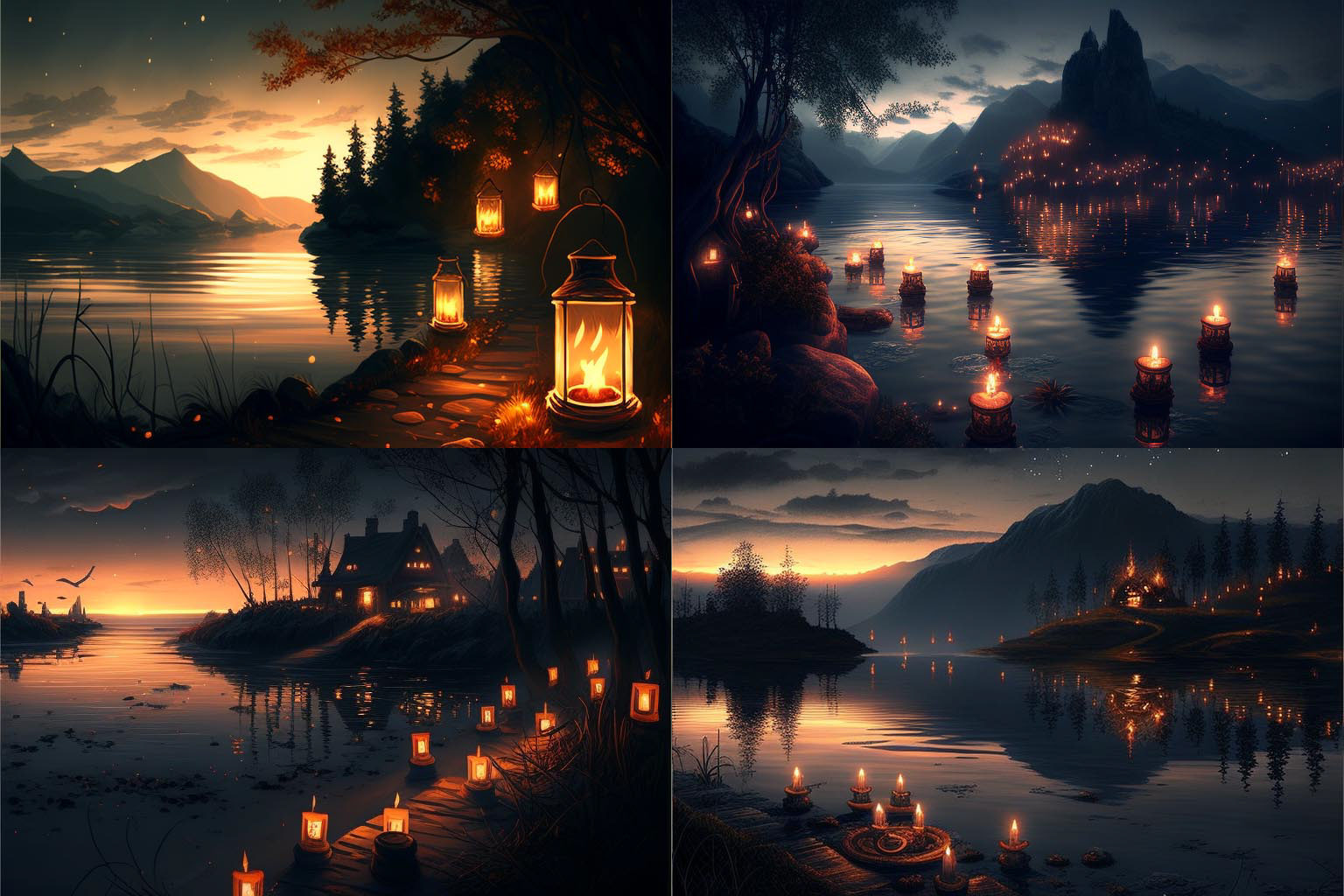 landscape, candle lights
