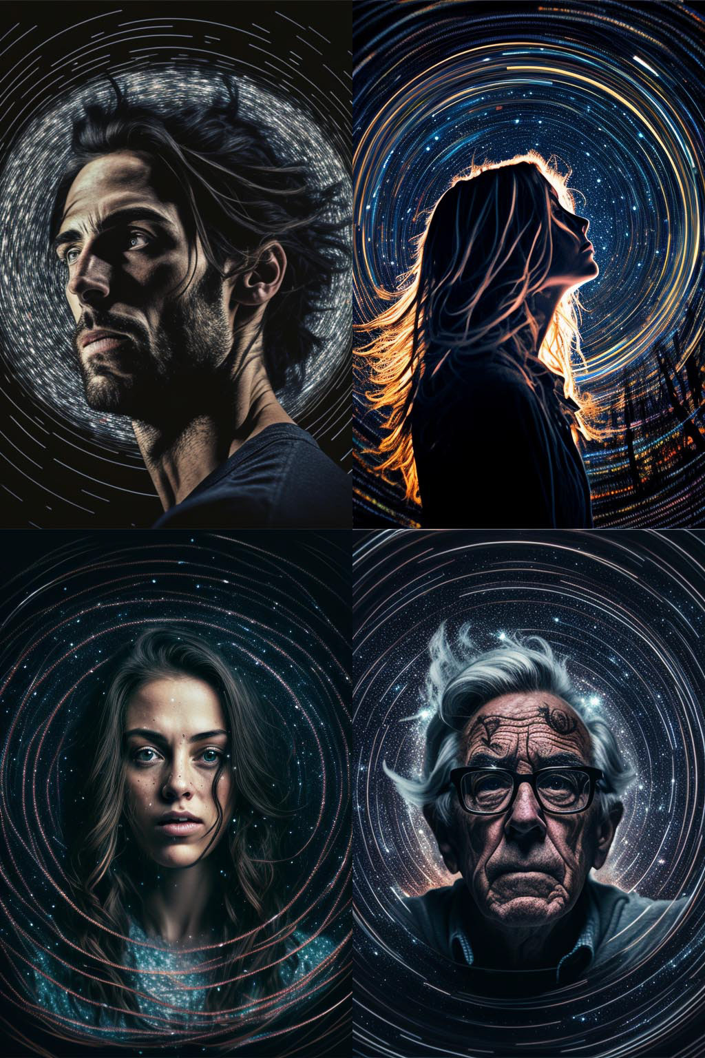 portrait, circular star trails