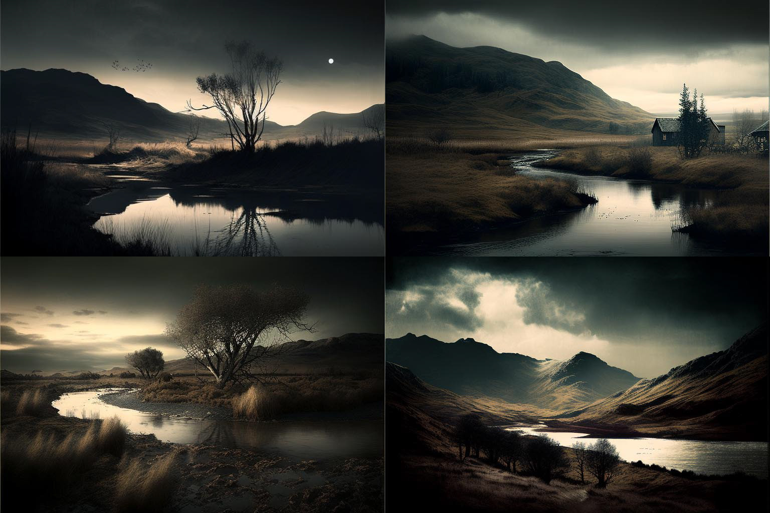 landscape, muted dark tones
