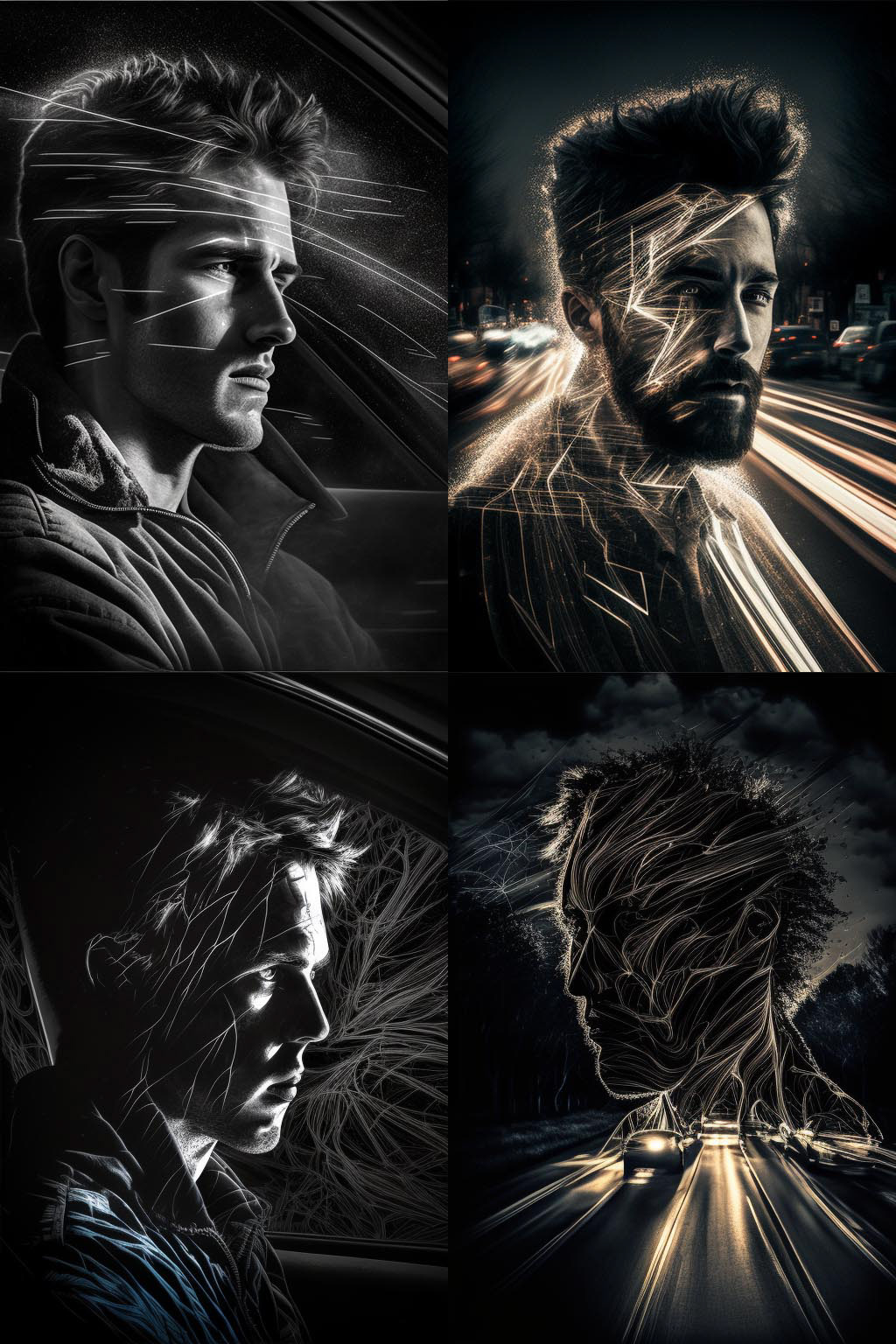 portrait, car trails