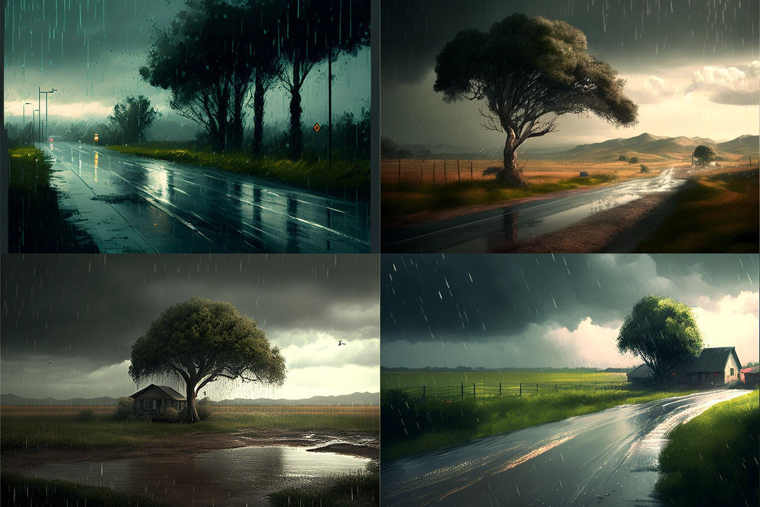 landscape, raining