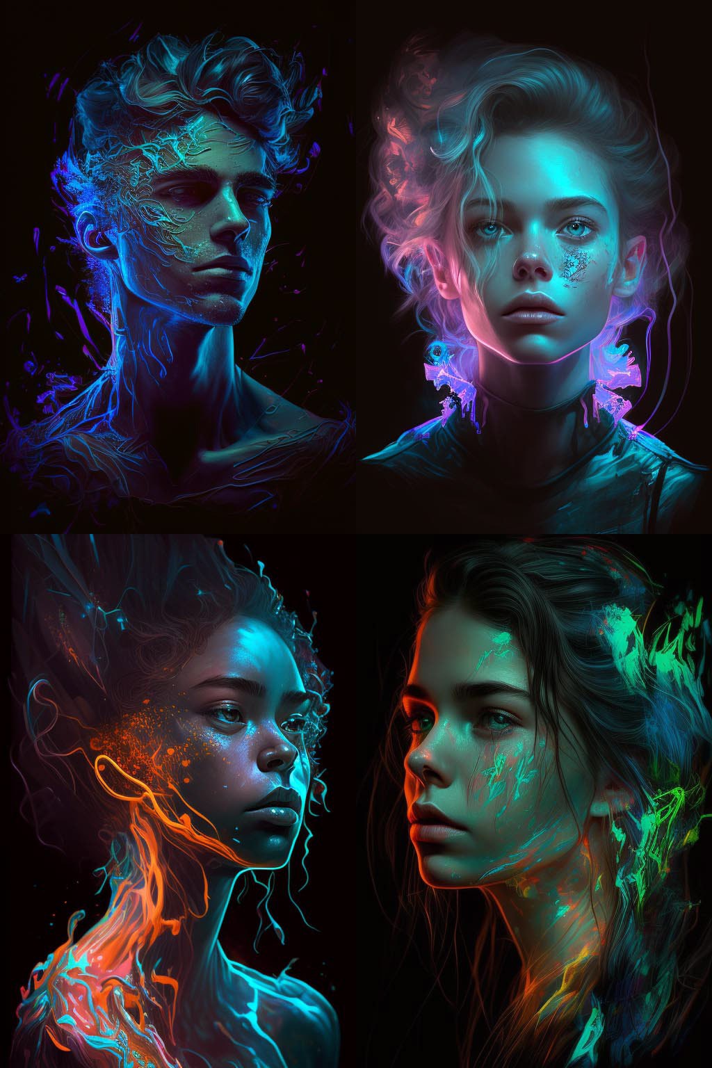 Portrait, bioluminescent colors