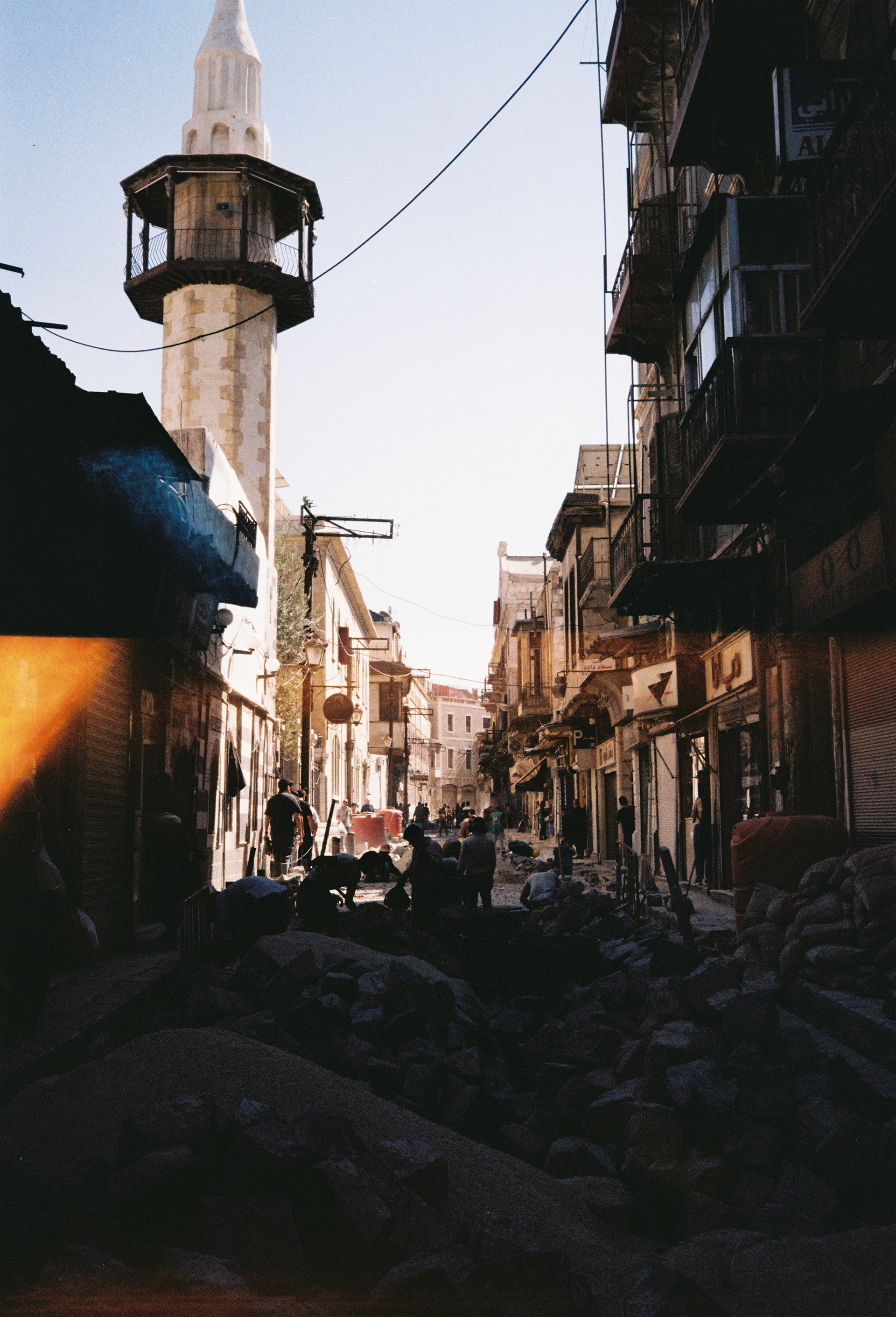 Construction works on renovating the roads in Old Damascus