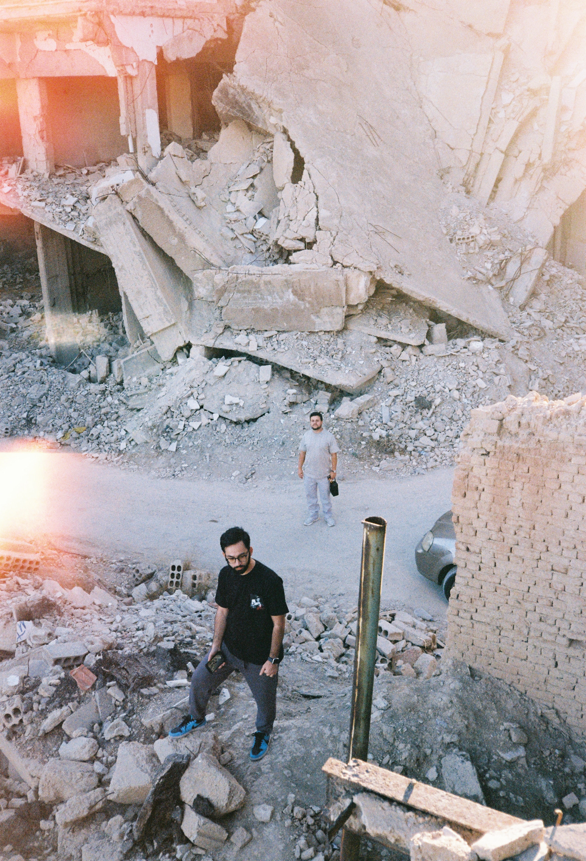 Saeed and Moaz, a friend and my cousin respectively, amidst rubble in Jobar, a neighborhood in Damascus that was bombed pretty heavily 