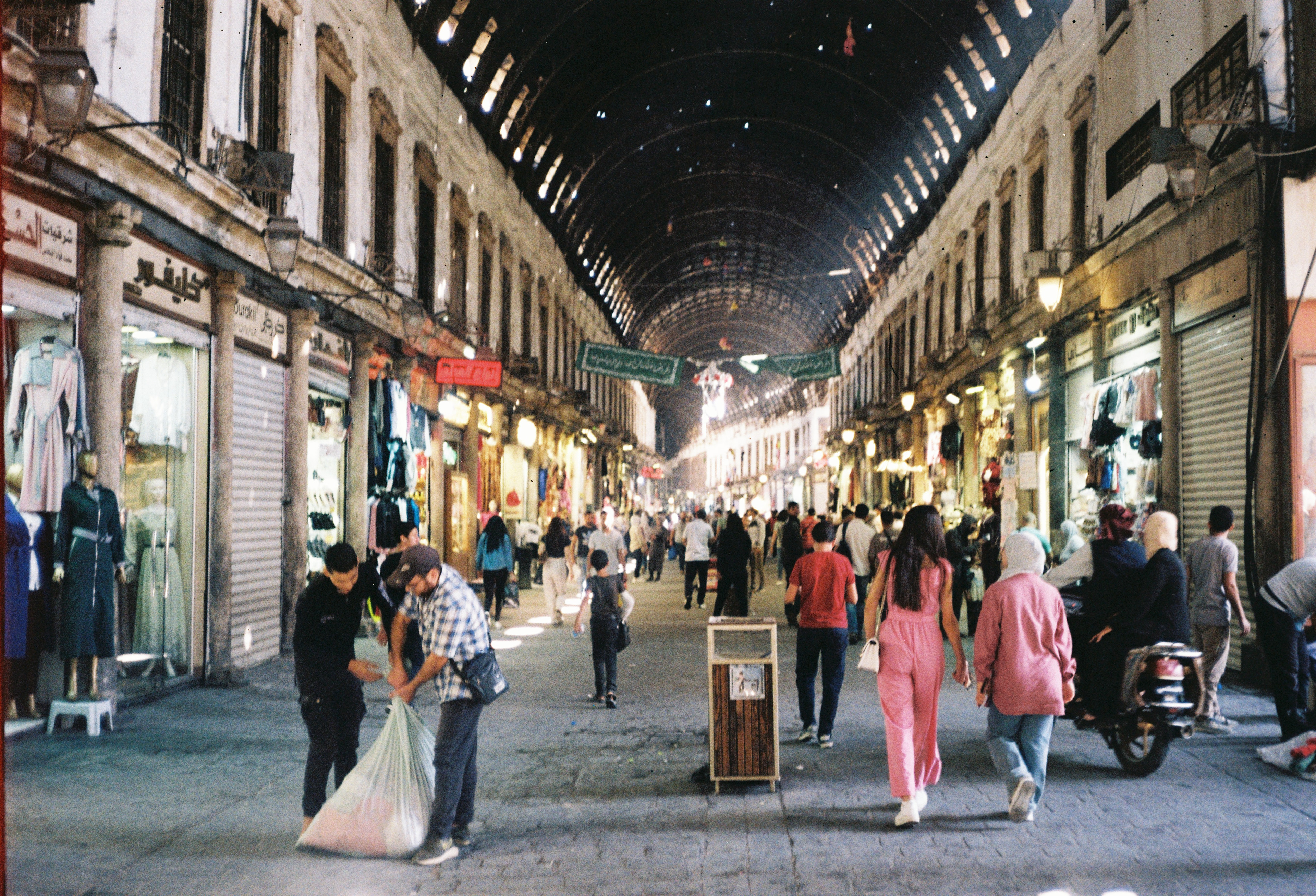 Al-Hamidiye Souq, holes in the metal roof are bullet holes left by French warplanes during the Great Syrian Revolt of 1925, when Syrians rose up against French colonial rule