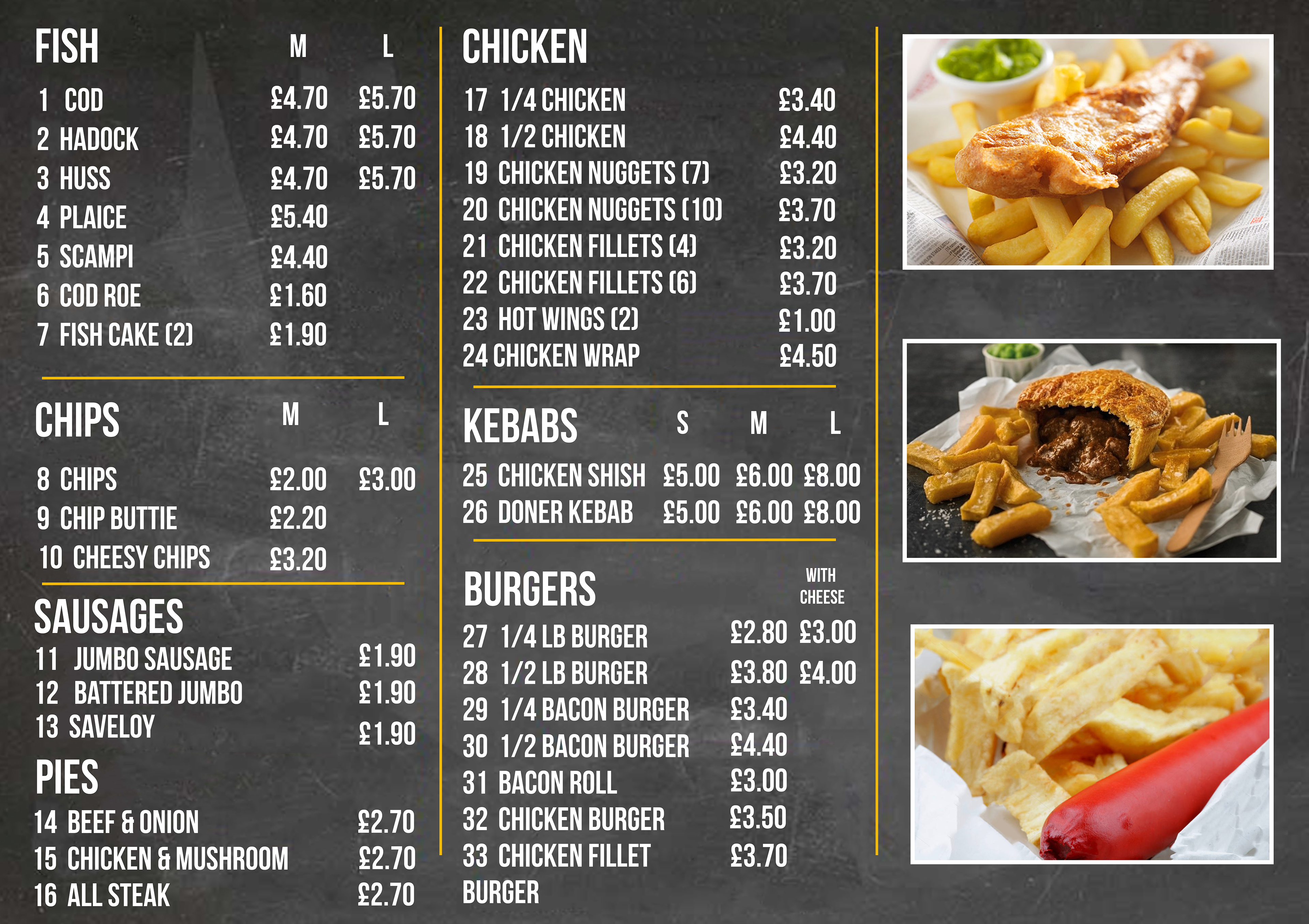Updated Menu For A Local TakeAway