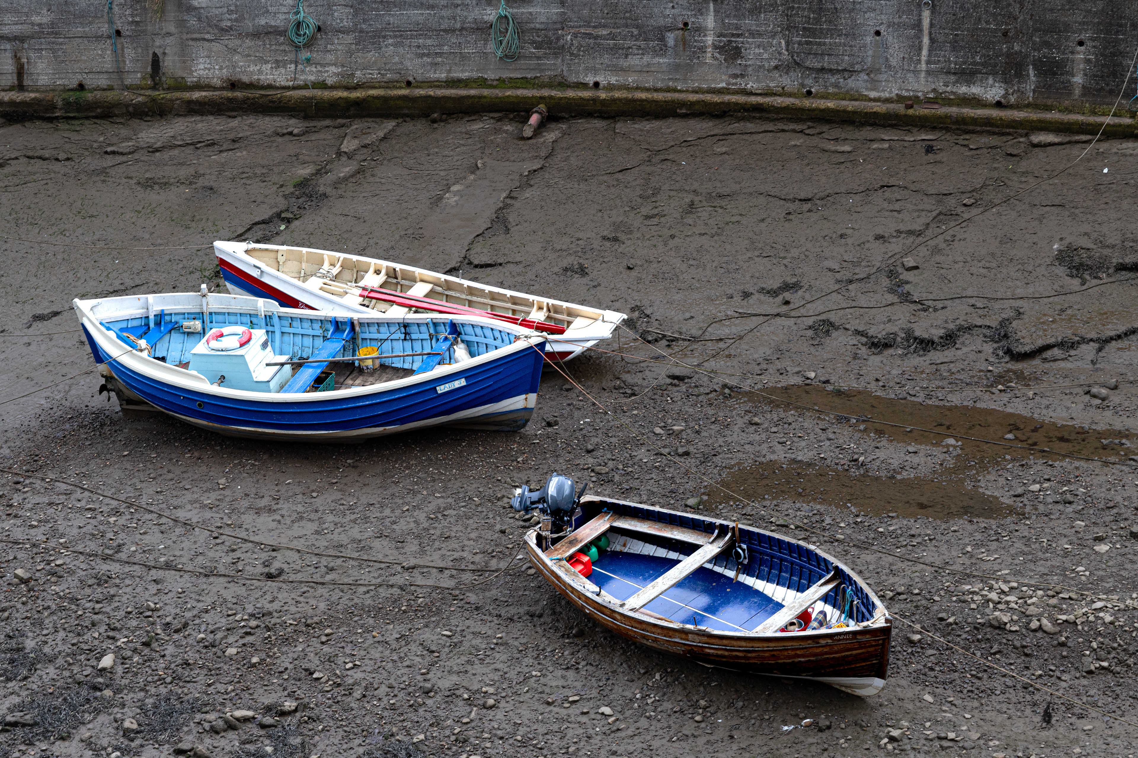 Fishing boats at low tide